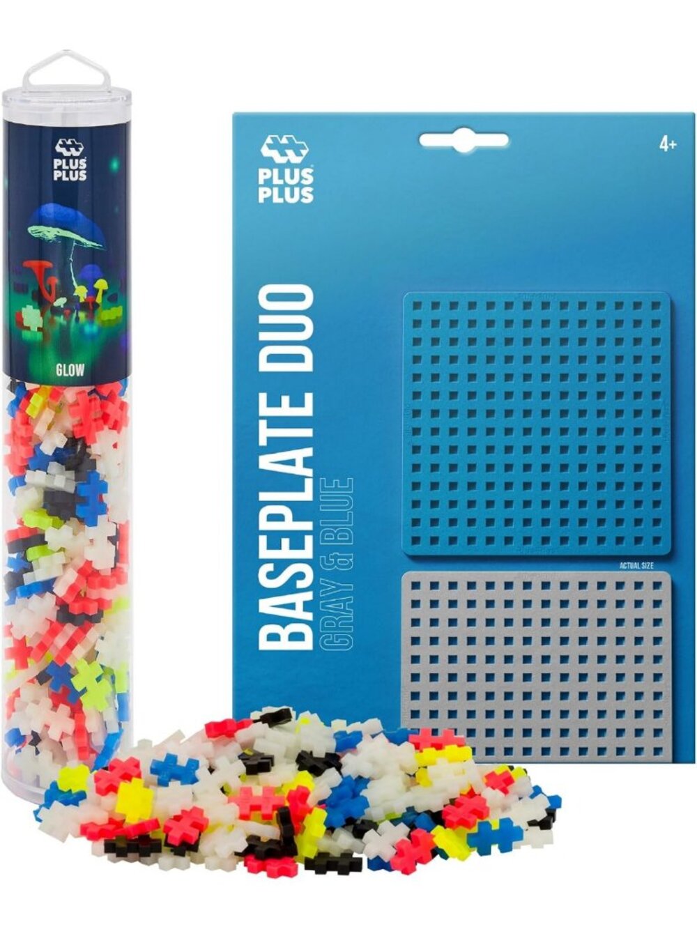 Glow in the Dark Waffle Blocks - 240 Piece STEM Toy Set with Baseplate